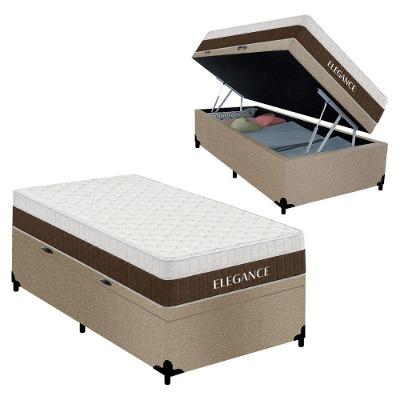 Cama Box com Baú Solteiro Elegance Madeira com Baú Pneumático Bege Royal