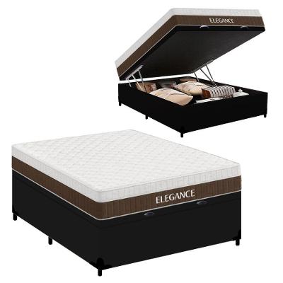 Cama Box com Baú Casal Elegance Pillow Top Molas Ensacadas Tecido Prata Royal