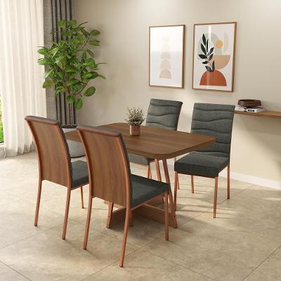Conjunto de Jantar Ariel 4 Lugares Tampo MDP Cadeiras Tecidos Premium Rosê 120CM Móveis Carraro