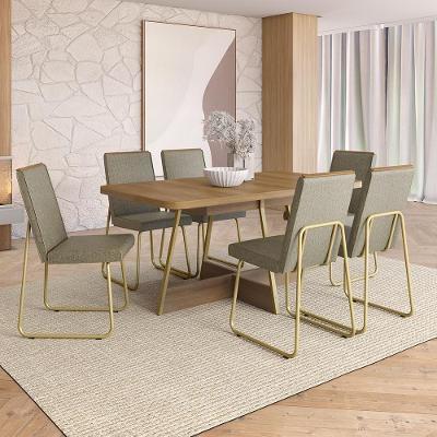 Conjunto de Jantar Arezzo 6 Lugares Tampo MDP Estrutura Aço Dourado 160CM Móveis Carraro