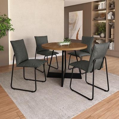 Conjunto de Jantar Avena 4 Lugares Tampo MDP Estrutura Aço Preto 99CM Móveis Carraro