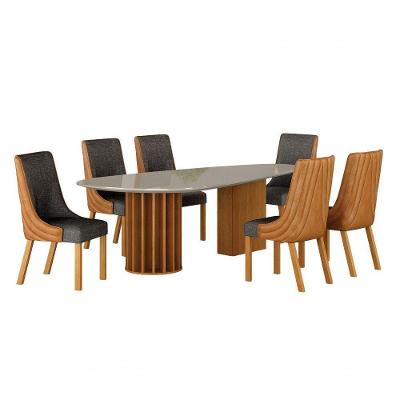 Conjunto de Jantar Belle 6 Lugares Tampo em Vidro Sintético Terracota 200CM Leifer Móveis