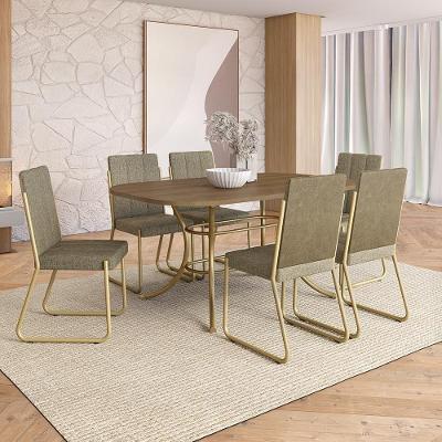 Conjunto de Jantar Atena 6 Lugares Tampo MDP com Cadeiras em Aço Dourado 160CM Móveis Carraro