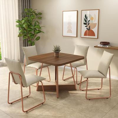 Conjunto de Jantar Dalton 4 Lugares Tampo MDP Estrutura Aço Rosê 90CM Móveis Carraro