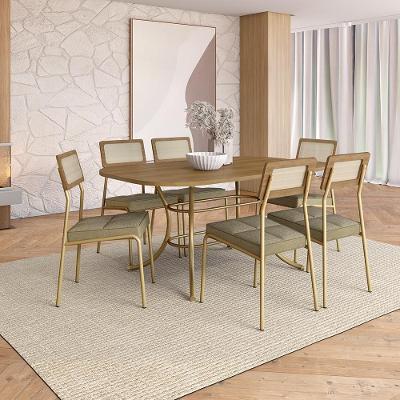 Conjunto de Jantar Bolivia 6 Lugares Tampo MDP Cadeiras em Tecidos Premium Dourado 160CM Móveis