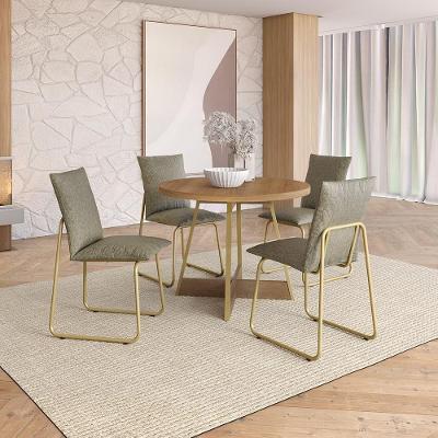 Conjunto de Jantar Avena 4 Lugares Tampo MDP com Estrutura Aço Dourado 99CM Móveis Carraro