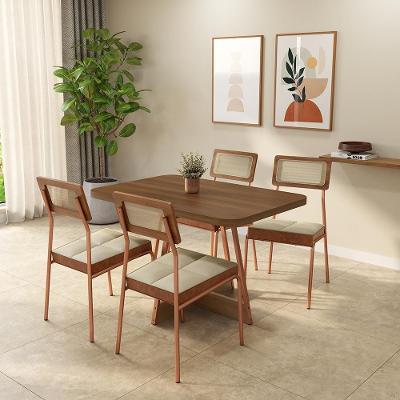 Conjunto de Jantar Biamar 4 Lugares Tampo MDP com Estrutura em Aço Rosê 160CM Móveis Carraro