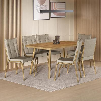 Conjunto de Jantar Dublin 6 Lugares Tampo MDP Estrutura Aço Dourado 160CM Móveis Carraro