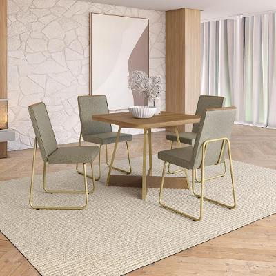Conjunto de Jantar Belluno 4 Lugares Tampo MDP Cadeiras Tecidos Premium Dourado 90CM Móveis Carraro