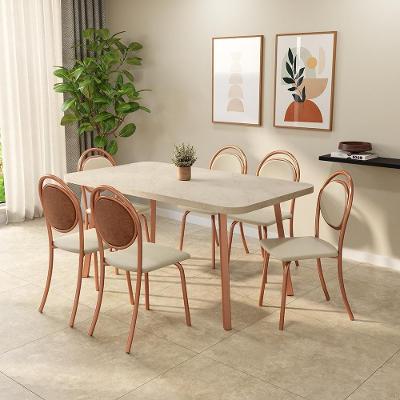Conjunto de Jantar Ekos Petra Rosê 6 Lugares Tampo MDP com Cadeiras em Aço Rosê 160CM Móveis Carraro