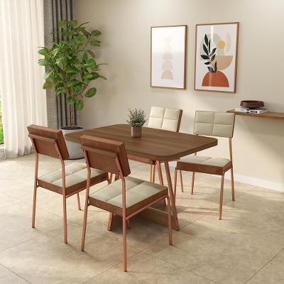Conjunto de Jantar Bia 4 Lugares Tampo MDP Cadeiras Tecidos Premium Rosê 120CM Móveis Carraro