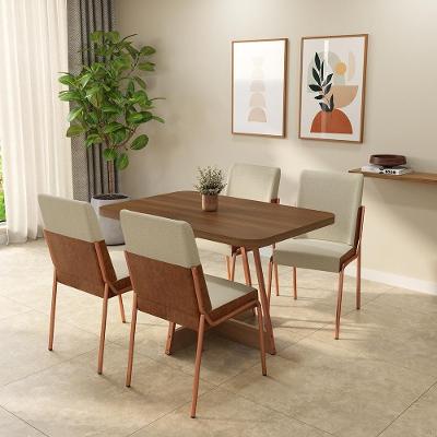 Conjunto de Jantar Bruma 4 Lugares Tampo MDP Estrutura Aço Rosê 120CM Móveis Carraro