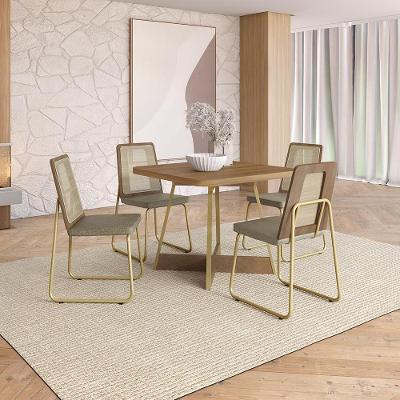 Conjunto de Jantar Brava 4 Lugares Tampo MDP com Estrutura em Aço Dourado 90CM Móveis Carraro