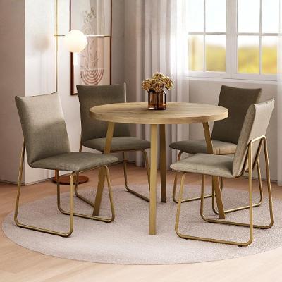 Conjunto de Jantar Bolzano 4 Lugares Tampo MDP Cadeiras em Aço Dourado 99CM Móveis Carraro