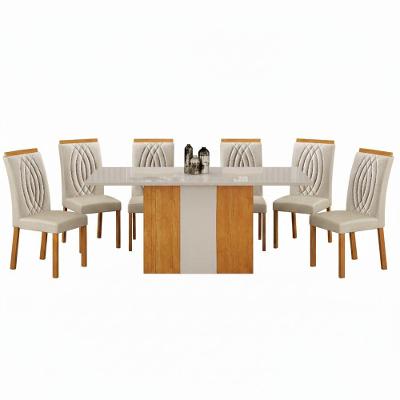 Conjunto de Jantar Doha 6 Lugares Tampo em Vidro com Cadeiras Estofadas Off White 160CM Leifer