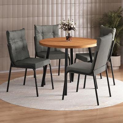 Conjunto de Jantar Dublin 4 Lugares Tampo em MDF com Estrutura em Aço Preta 99CM Móveis Carraro
