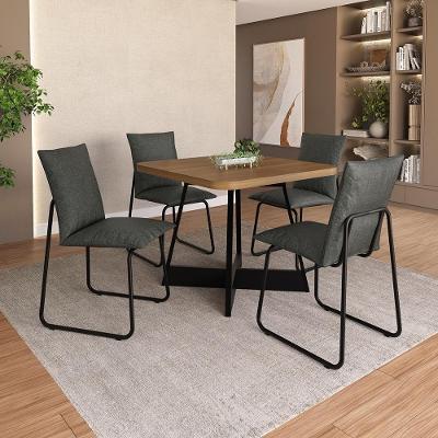 Conjunto de Jantar Dalton 4 Lugares Tampo MDP com Estrutura Aço Preto 90CM Móveis Carraro