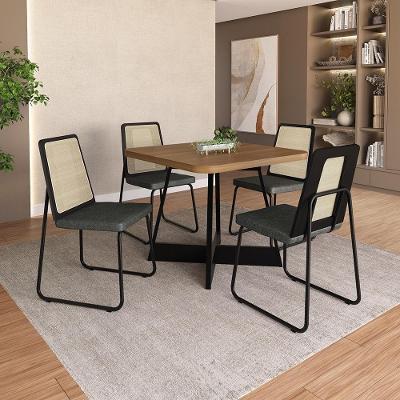 Conjunto de Jantar Brava 4 Lugares Tampo MDP Estrutura Aço Preto 90CM Móveis Carraro