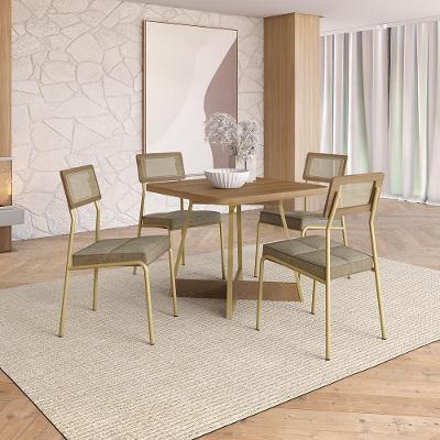 Conjunto de Jantar Filadelfia 4 Lugares Tampo MDP Estrutura Aço Dourado 90CM Móveis Carraro