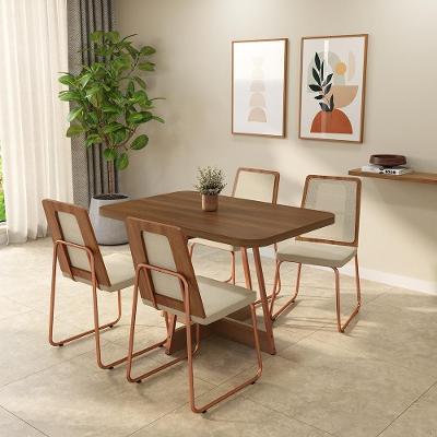 Conjunto de Jantar Filo 4 Lugares Tampo MDP Cadeiras Tecido Premium Rosê 120CM Móveis Carraro