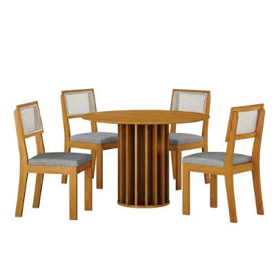 Conjunto de Jantar Flora 4 Lugares Tampo MDF com Cadeiras Estofadas Cinamomo e Cinza 108CM Leifer