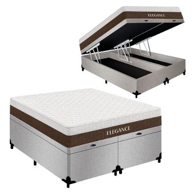 Cama Box King Elegance com Baú Molas Ensacadas Suede Cinza Royal