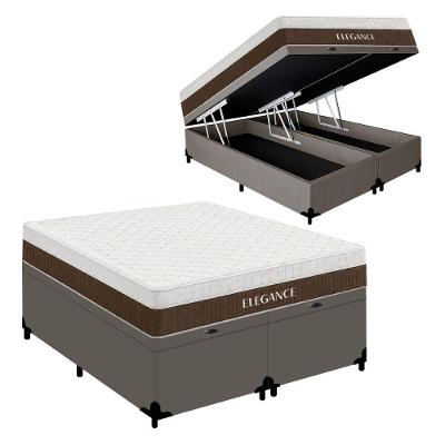 Cama Box King Elegance Pillow Top Molas Ensacadas Tecido Cinza Royal