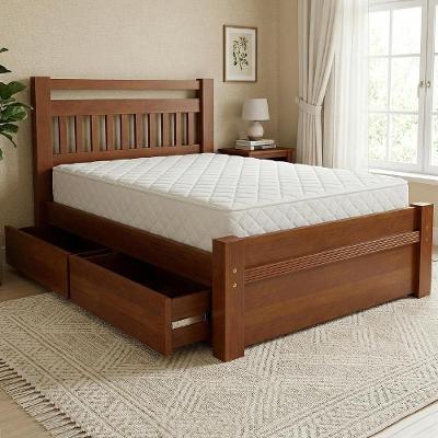 Cama Casal 140cm Orlex com 2 Gavetas Madeira Maciça Avelã Mpozenato