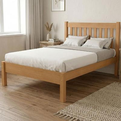 Cama Casal 140cm Alix Mel B11 com Cabeceira Ripada Madeira Maciça Mpozenato