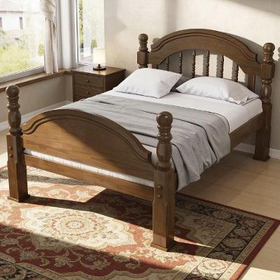 Cama Casal 140cm Leni Castanho B11 com Cabeceira e Peseira Trabalhadas Madeira Maciça Café Mpozenato