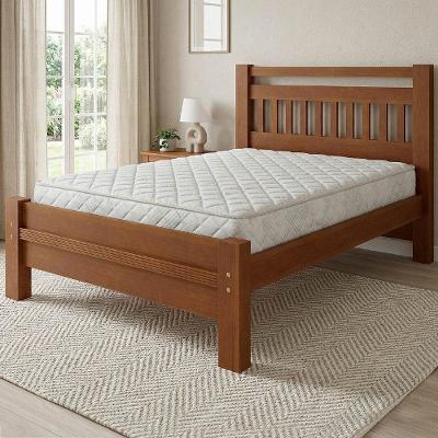Cama Casal 140cm Orlex Avelã B11 Madeira Maciça Acabamento Brilhante Amêndoa Mpozenato