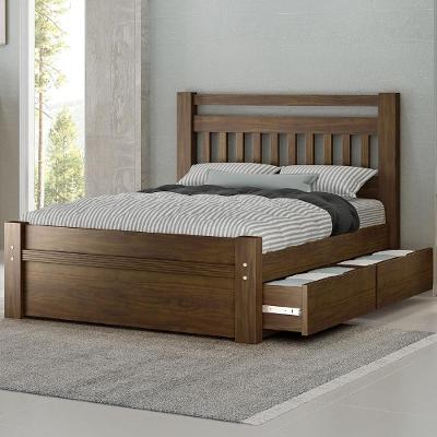 Cama Casal Queen 160cm Orlex 2 Gavetas Madeira Maciça Castanho