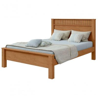 Cama Casal Athenas com Pés Fixos MDF MDP Amêndoa Clean Móveis Lopas