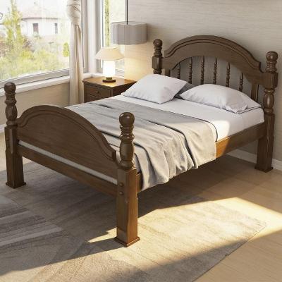 Cama Casal Queen Leni com Detalhes Torneados Madeira Maciça Castanho Mpozenato