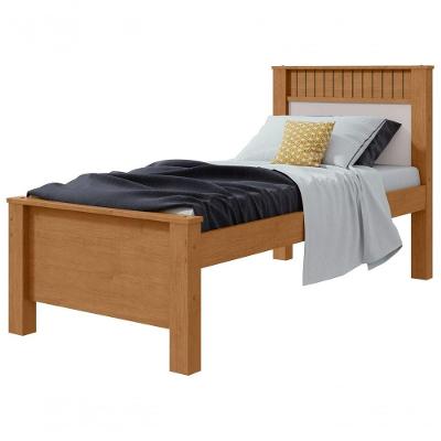 Cama Solteiro Athenas com Estrado MDF Amêndoa Off White Móveis Lopas