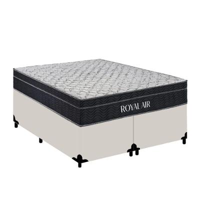 Cama Box com Colchão Queen Royal Air Pillow Top Molas Ensacadas Tecido Branco Royal