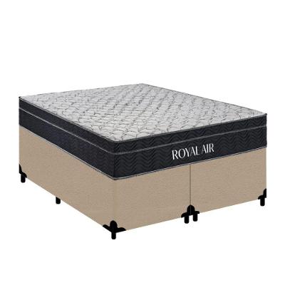 Cama Box com Colchão Queen Bipartido Royal Air Pillow Top Molas Ensacadas Suede Bege Royal