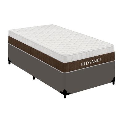 Cama Box com Colchão Solteiro Elegance Molas Ensacadas Tecido Liso Cinza Royal