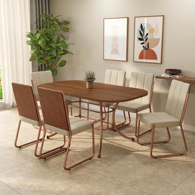 Conjunto de Jantar Atena 6 Lugares Tampo MDP com Cadeiras em Aço Rosê 160CM Móveis Carraro
