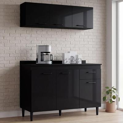Armário de Cozinha CP01 com 6 Portas e 1 Prateleira em MDP TAMANHO 120cm Preto Mpozenato