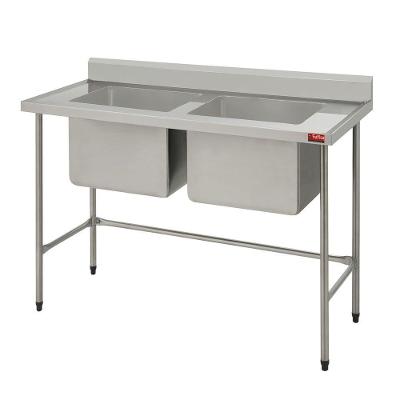 Pia com 2 Cubas 1.90m Inox Retangular de Apoio Aço Inox com Pés Niveladores Inox Sulfisa