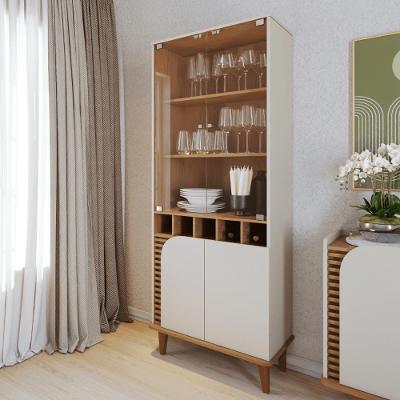 Cristaleira Siena 4 Portas 2 Prateleiras MDP TAMANHO 70CM Off White Matte Freijo