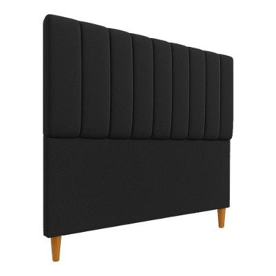 Cabeceira Estofada Milano Boucle King 195cm Fixação no Box Madeira Maciça Fibra Sintética Preto