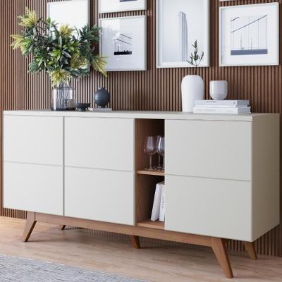 Buffet Noronha 4 Portas 3 Prateleiras MDP-MDF 15-12mm TAMANHO 44,5CM Off White Matte - Freijó