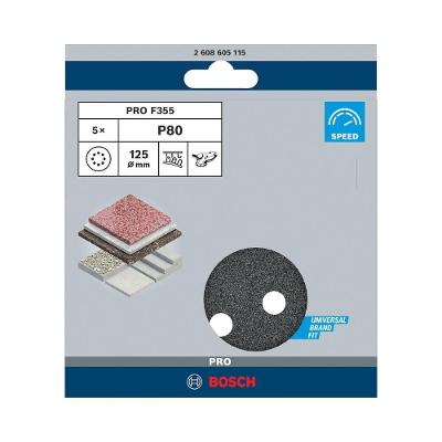Disco de Lixa Pro F355 com Revestimento Aberto Eletrostático 125mm Grano 80 - 5 Unidades Bosch