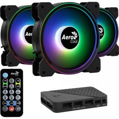 Kit 3 Coolers Saturn 12 Pro ARGB com Iluminação Multi-Ring e Hub H66F Preto Aerocool