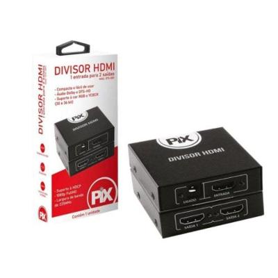 Divisor HDMI Pix 1.3.1 Entrada X 2 Saídas 10.2Gbps 5V DC Preto