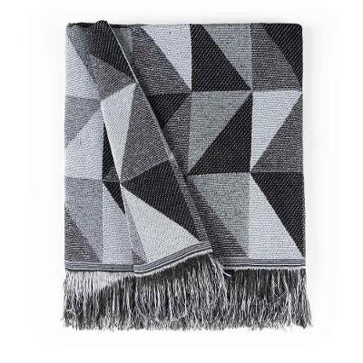 Manta Xale Dallas com Franjas Tecido Jacquard 220cm X 140cm Preto Clara Luz Decora