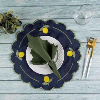 Jogo Americano Simples Bordado 12 Peças 100% Poliéster Fácil Higienização para Mesa de Jantar Azul