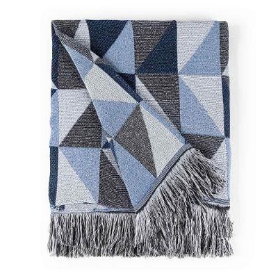 Manta Dallas com Franjas Decorativas Tecido Jacquard 1,60m X 1,40m Marinho Clara Luz